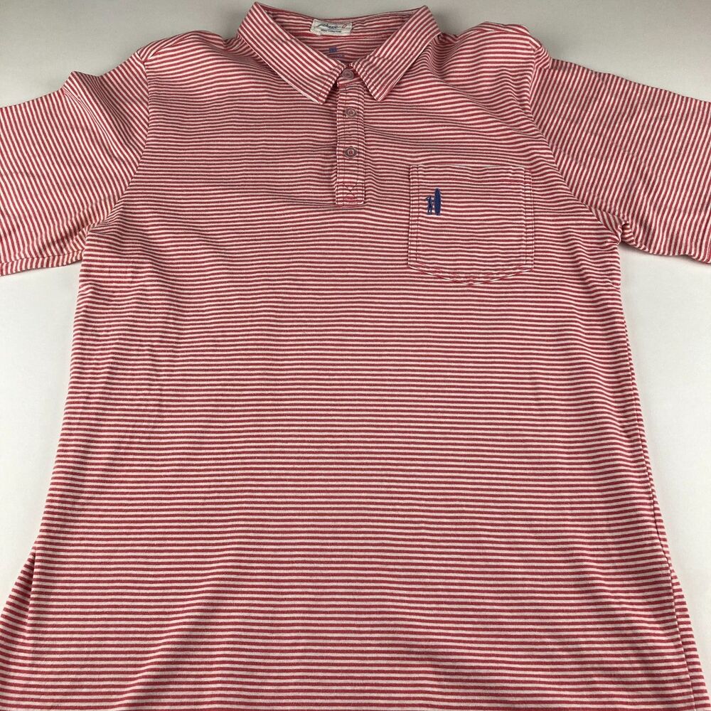 Johnnie-O Polo Shirt Mens Large Red White Striped Cotton Pocket Surfer Logo
